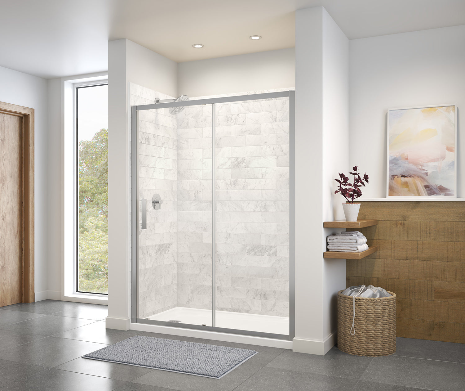 Connect 55 ½-57 x 72 in. 6mm Sliding Shower Door for Alcove Installation with Clear glass in Chrome - Plumbing Market