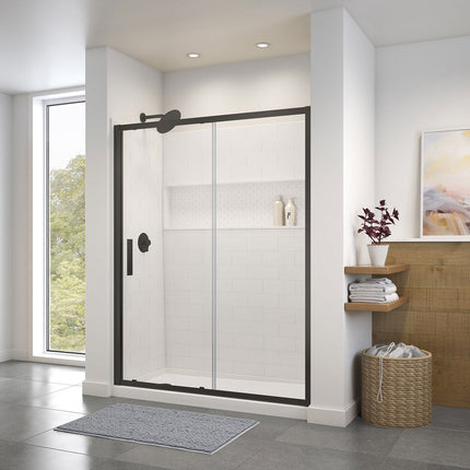 Connect 55 ½-57 x 72 in. 6mm Sliding Shower Door for Alcove Installation with Clear glass in Matte Black - Plumbing Market