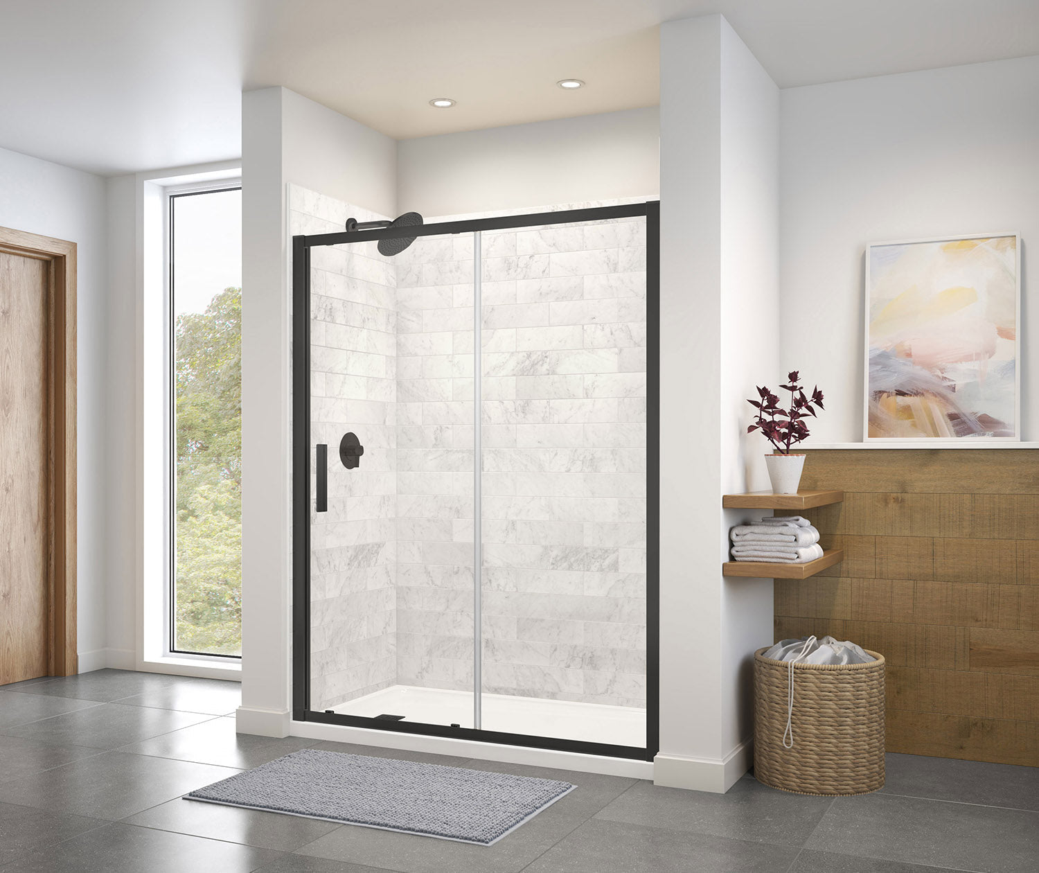 Connect 57-58 ½ x 72 in. 6mm Sliding Shower Door for Alcove Installation with Clear glass in Matte Black - Plumbing Market