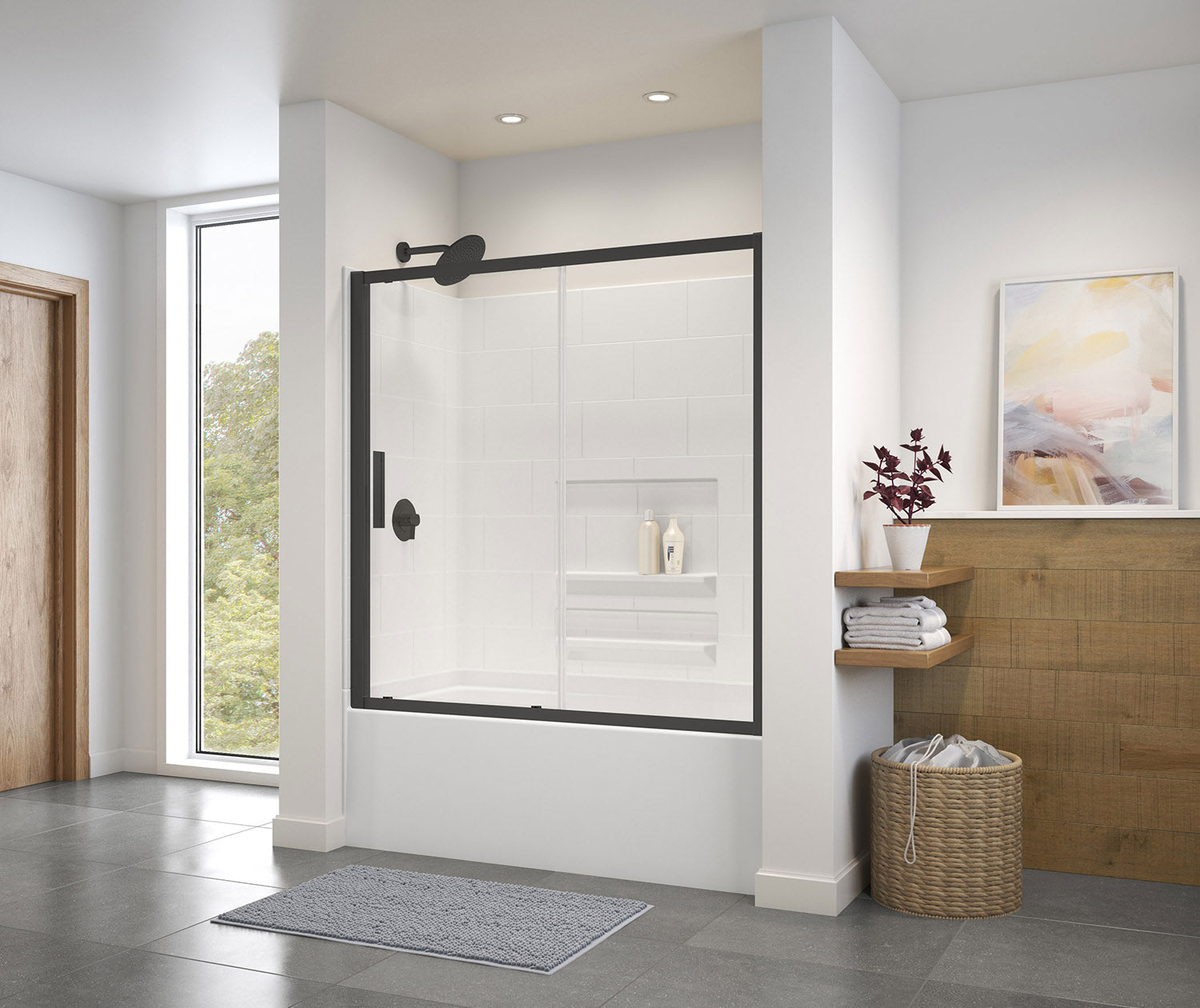 Connect 55 ½-57 x 57 in. 6mm Sliding Tub Door for Alcove Installation with Clear glass in Matte Black - Plumbing Market