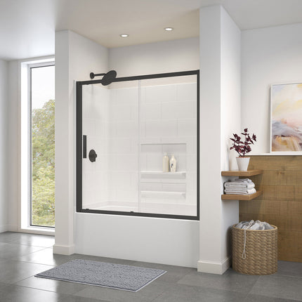 Connect 57-58 ½ x 57 in. 6mm Sliding Tub Door for Alcove Installation with Clear glass in Matte Black - Plumbing Market