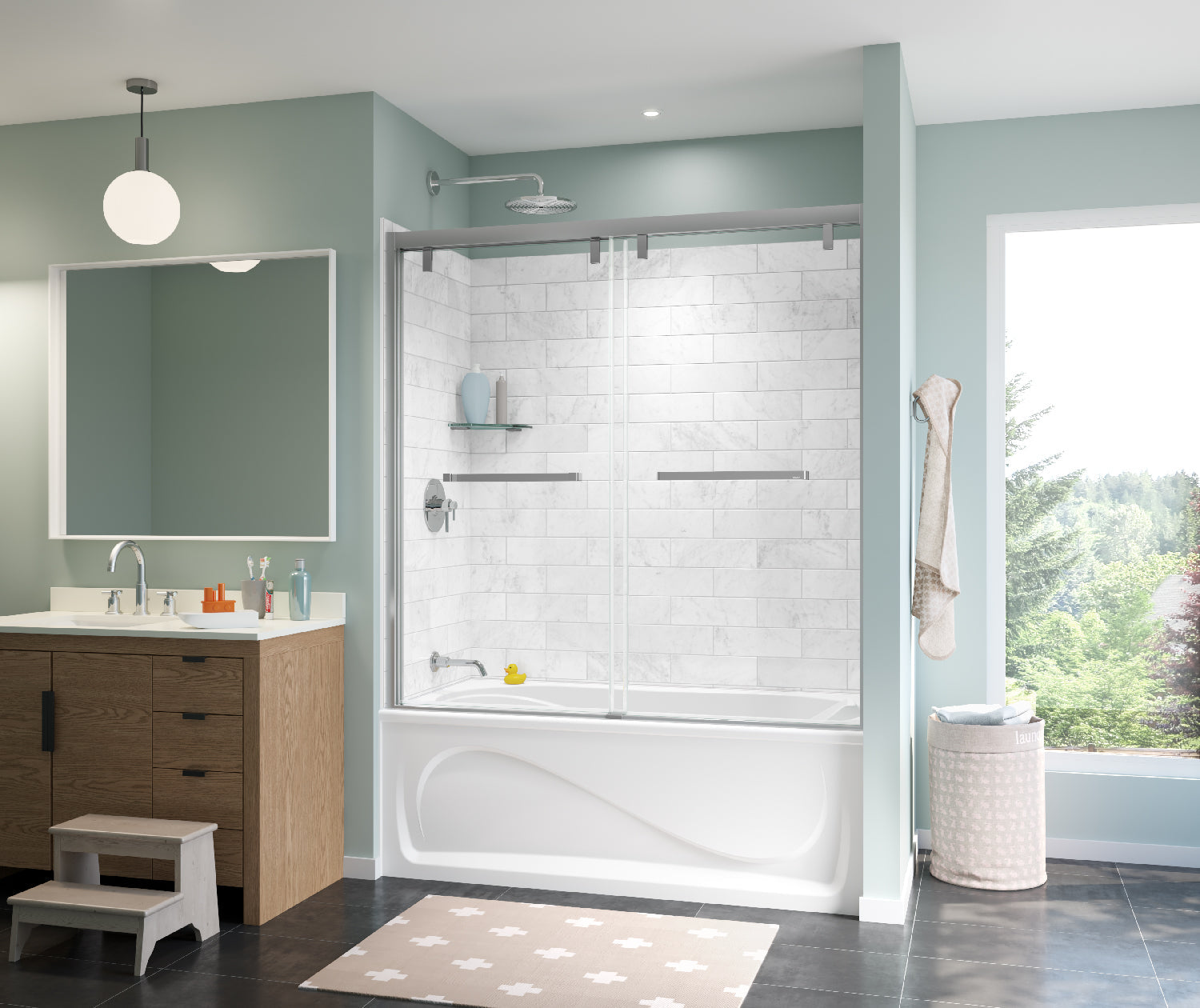 Uptown 56-59 x 58 in. 8 mm Bypass Tub Door for Alcove Installation with Clear glass in Chrome - Plumbing Market