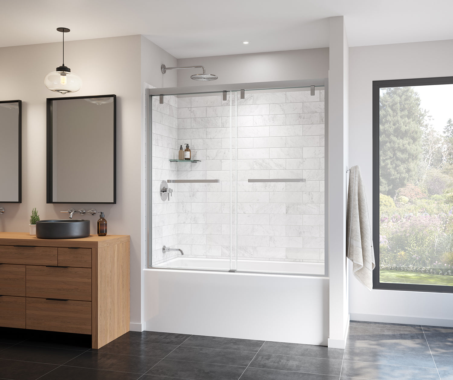 Uptown 56-59 x 58 in. 8 mm Bypass Tub Door for Alcove Installation with Clear glass in Chrome - Plumbing Market