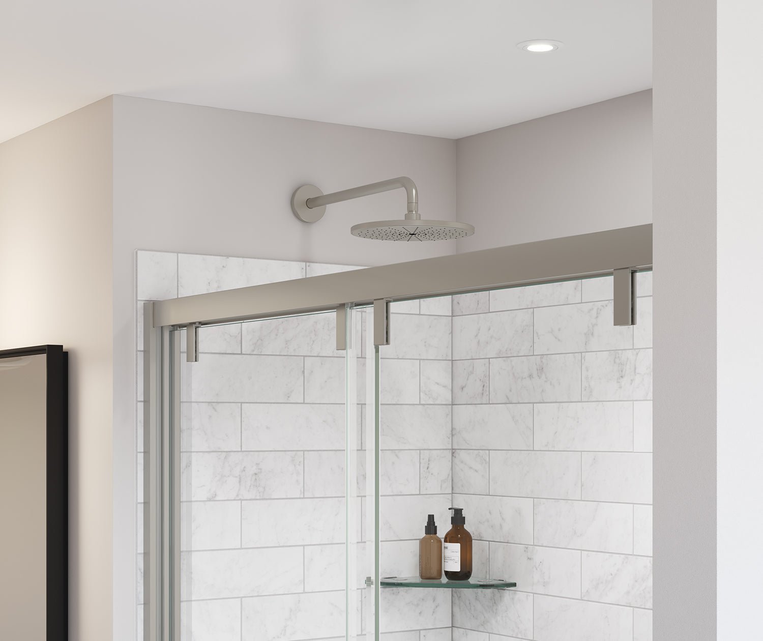 Uptown 56-59 x 58 in. 8 mm Bypass Tub Door for Alcove Installation with Clear glass in Brushed Nickel - Plumbing Market