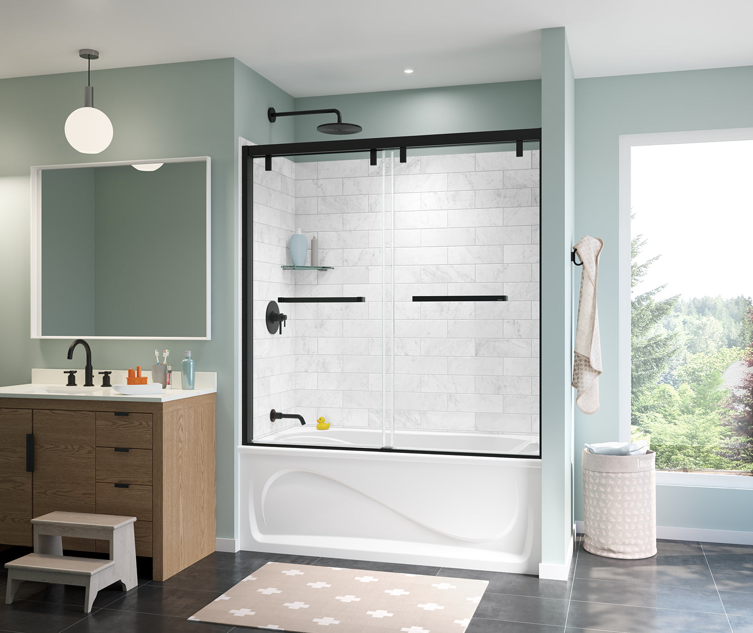 Uptown 56-59 x 58 in. 8 mm Bypass Tub Door for Alcove Installation with Clear glass in Matte Black - Plumbing Market