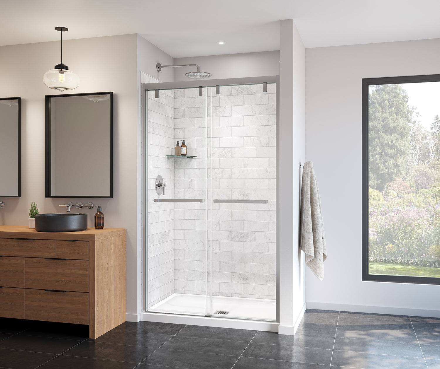 Uptown 44-47 x 76 in. 8 mm Bypass Shower Door for Alcove Installation with Clear glass in Chrome - Plumbing Market