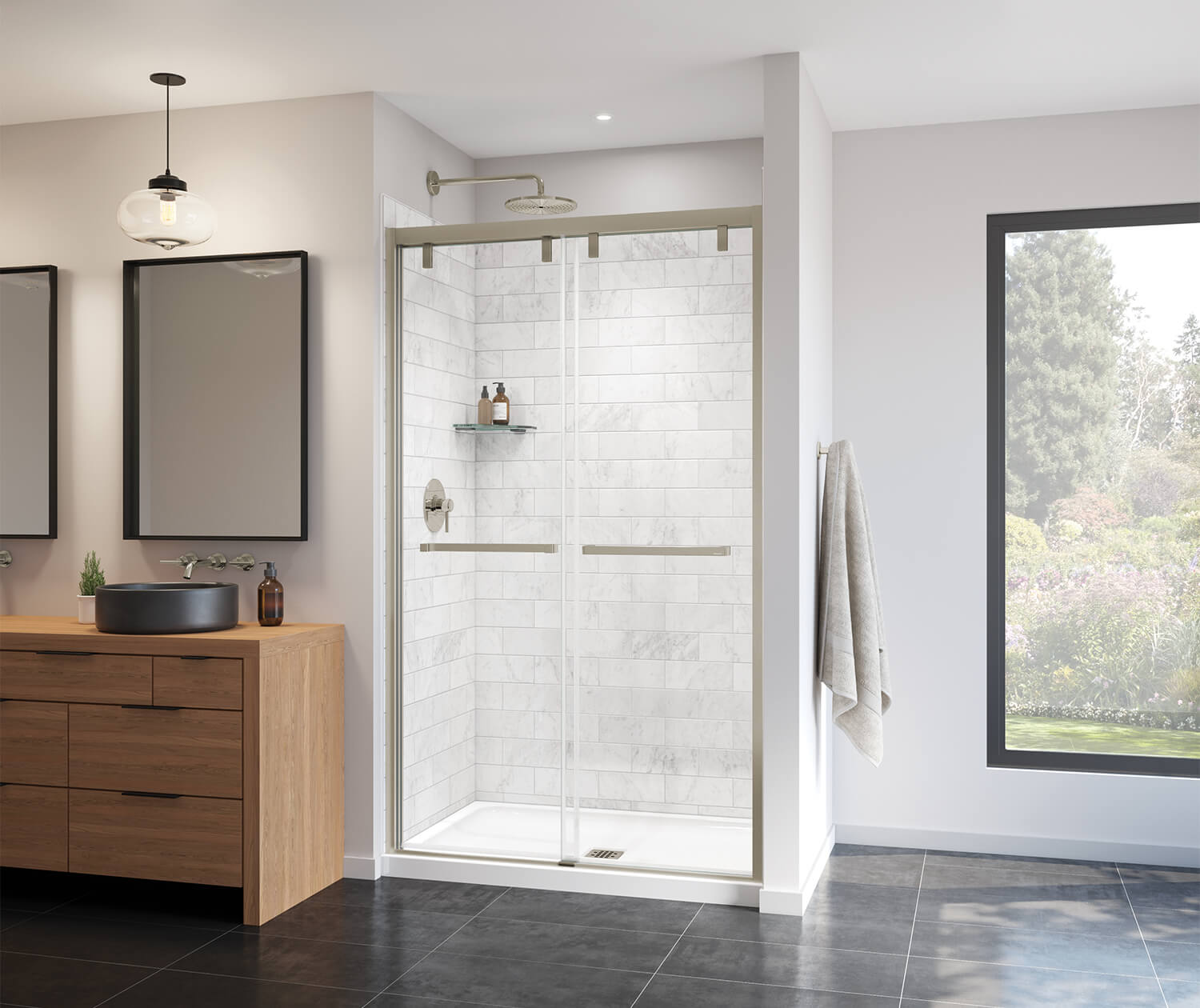 Uptown 44-47 x 76 in. 8 mm Bypass Shower Door for Alcove Installation with Clear glass in Brushed Nickel - Plumbing Market