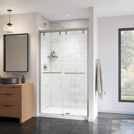 Uptown 44-47 x 76 in. 8 mm Bypass Shower Door for Alcove Installation with Clear glass in Brushed Nickel - Plumbing Market