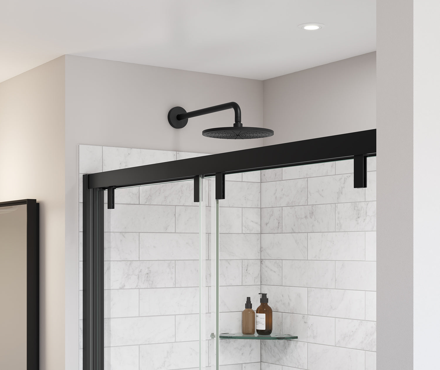 Uptown 44-47 x 76 in. 8 mm Bypass Shower Door for Alcove Installation with Clear glass in Matte Black - Plumbing Market