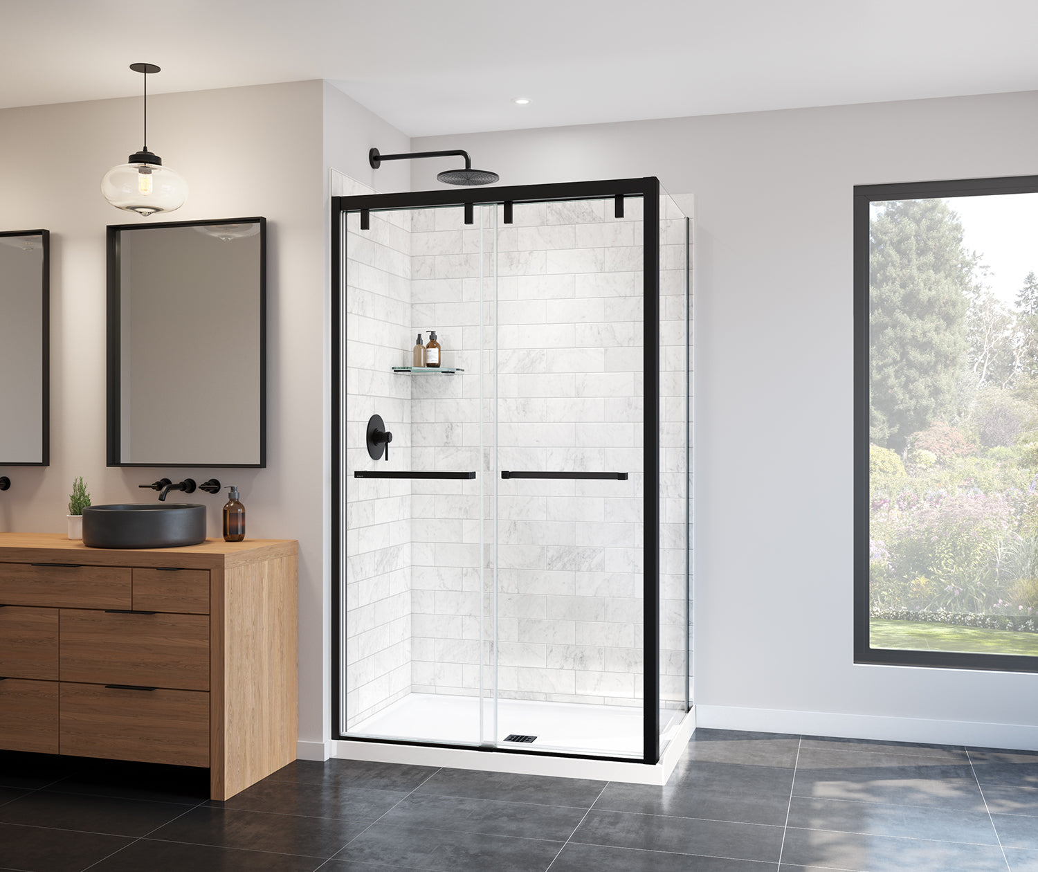 Uptown 44-47 x 76 in. 8 mm Bypass Shower Door for Alcove Installation with Clear glass in Matte Black - Plumbing Market