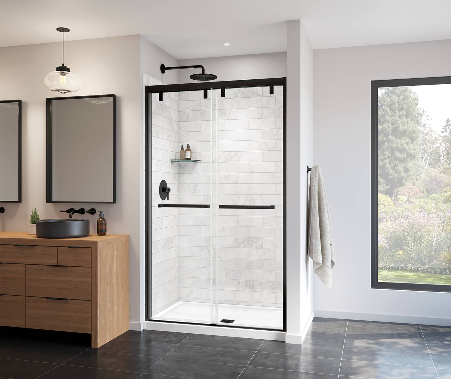 Uptown 44-47 x 76 in. 8 mm Bypass Shower Door for Alcove Installation with Clear glass in Matte Black - Plumbing Market