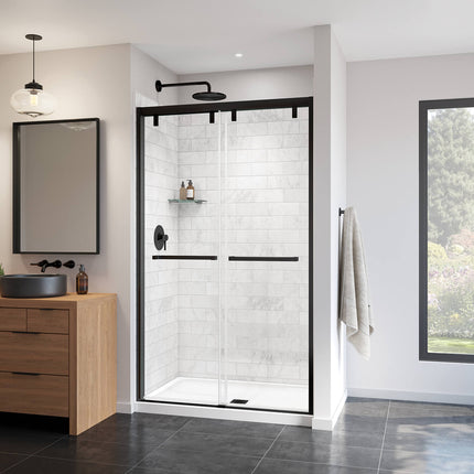 Uptown 44-47 x 76 in. 8 mm Bypass Shower Door for Alcove Installation with Clear glass in Matte Black - Plumbing Market