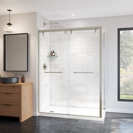 Uptown 56-59 x 76 in. 8 mm Bypass Shower Door for Alcove Installation with Clear glass in Brushed Nickel - Plumbing Market