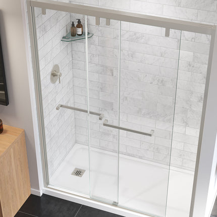 Uptown 56-59 x 76 in. 8 mm Bypass Shower Door for Alcove Installation with Clear glass in Brushed Nickel - Plumbing Market