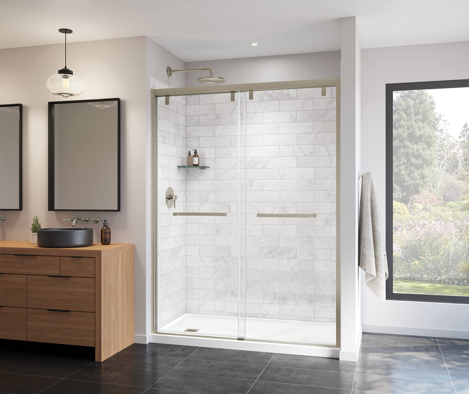 Uptown 56-59 x 76 in. 8 mm Bypass Shower Door for Alcove Installation with Clear glass in Brushed Nickel - Plumbing Market
