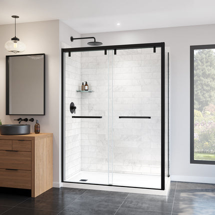 Uptown 56-59 x 76 in. 8 mm Bypass Shower Door for Alcove Installation with Clear glass in Matte Black - Plumbing Market