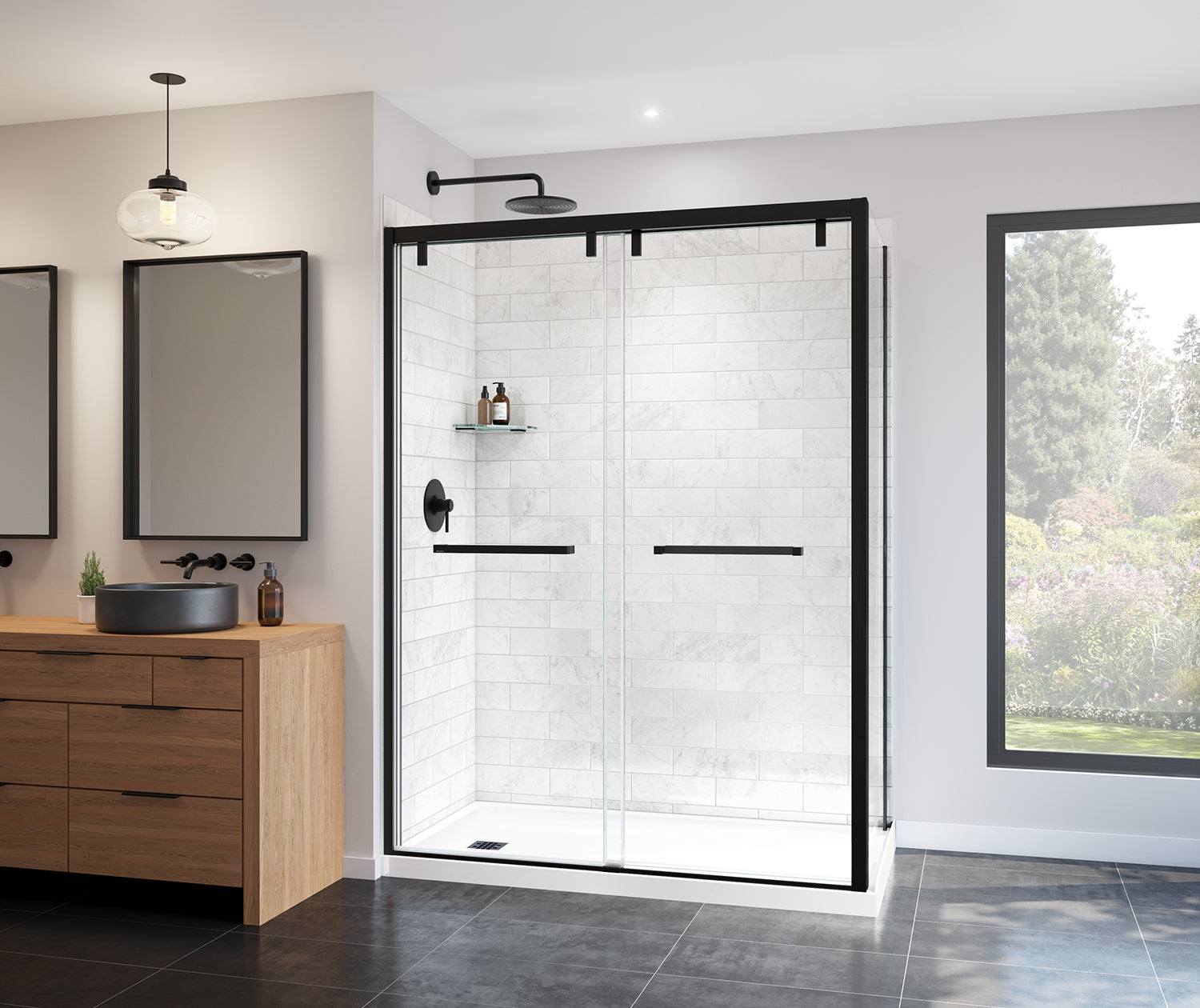 Uptown 56-59 x 76 in. 8 mm Bypass Shower Door for Alcove Installation with Clear glass in Matte Black - Plumbing Market