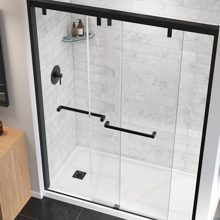 Uptown 56-59 x 76 in. 8 mm Bypass Shower Door for Alcove Installation with Clear glass in Matte Black - Plumbing Market