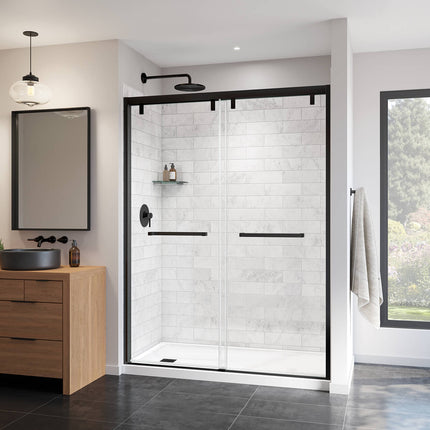 Uptown 56-59 x 76 in. 8 mm Bypass Shower Door for Alcove Installation with Clear glass in Matte Black - Plumbing Market