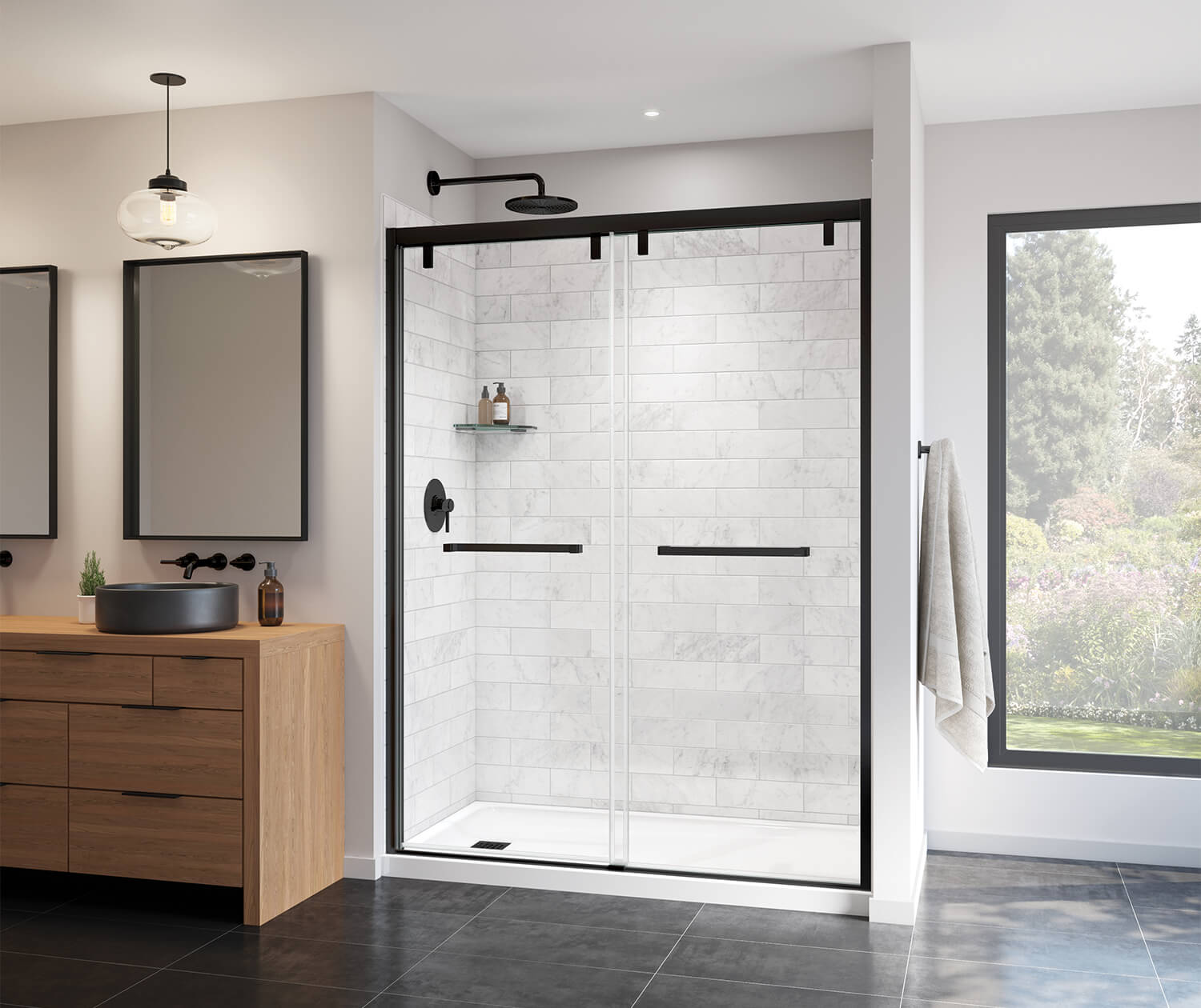 Uptown 56-59 x 76 in. 8 mm Bypass Shower Door for Alcove Installation with Clear glass in Matte Black - Plumbing Market