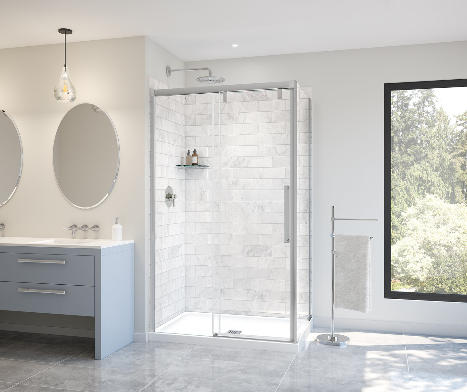 Uptown 44-47 x 76 in. 8 mm Sliding Shower Door for Alcove Installation with Clear glass in Chrome - Plumbing Market