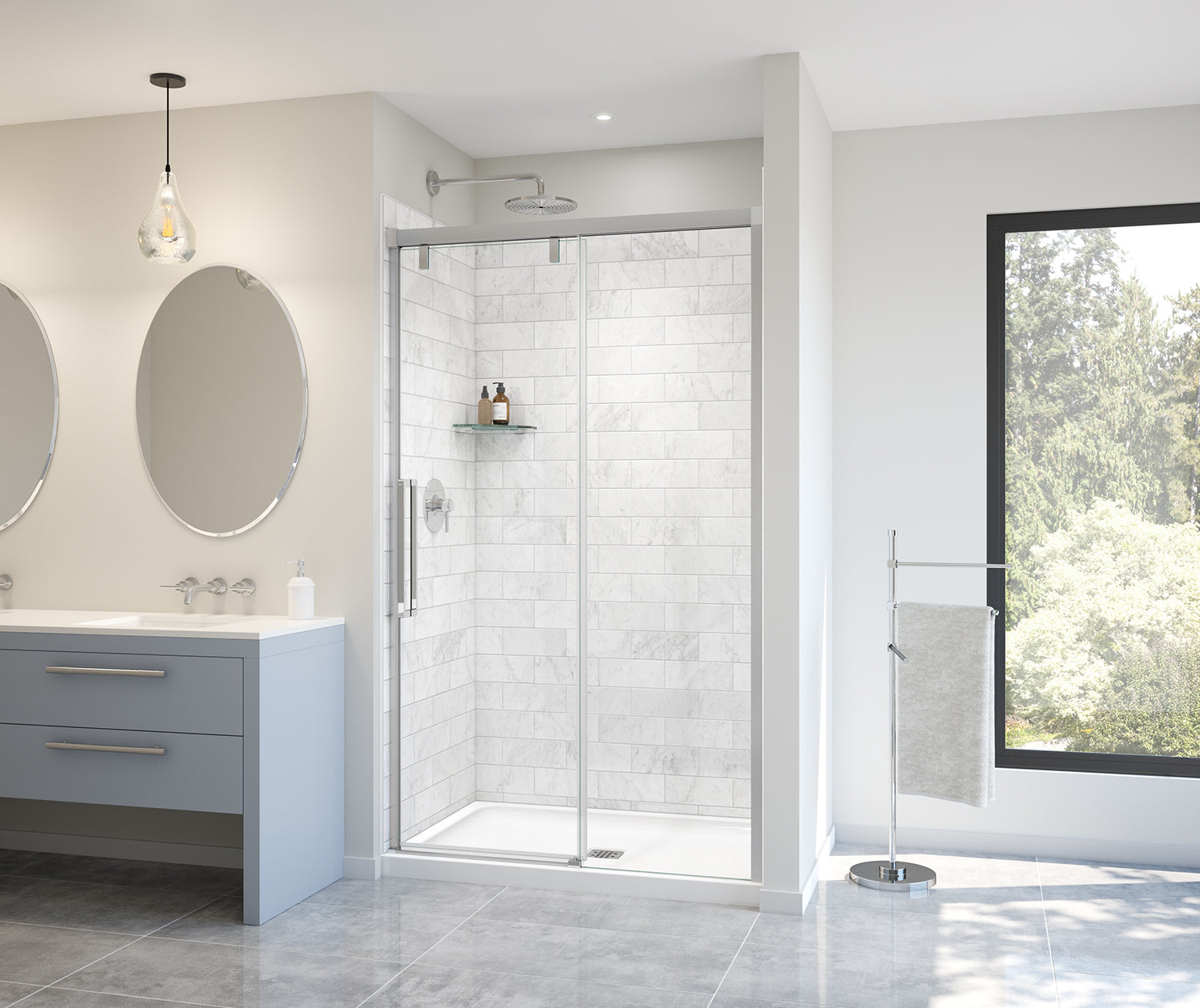 Uptown 44-47 x 76 in. 8 mm Sliding Shower Door for Alcove Installation with Clear glass in Chrome - Plumbing Market