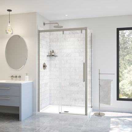 Uptown 44-47 x 76 in. 8 mm Sliding Shower Door for Alcove Installation with Clear glass in Brushed Nickel - Plumbing Market