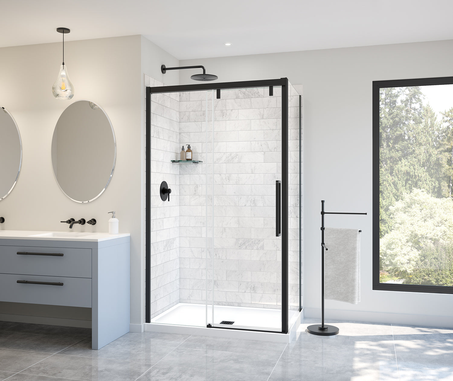 Uptown 44-47 x 76 in. 8 mm Sliding Shower Door for Alcove Installation with Clear glass in Matte Black - Plumbing Market