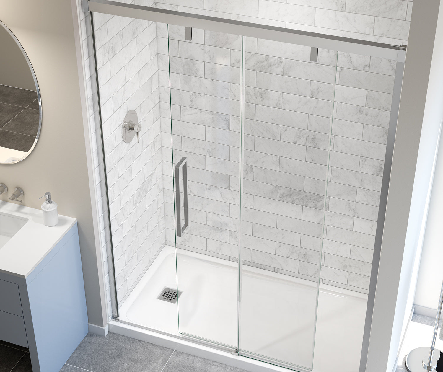 Uptown 56-59 x 76 in. 8 mm Sliding Shower Door for Alcove Installation with Clear glass in Chrome - Plumbing Market