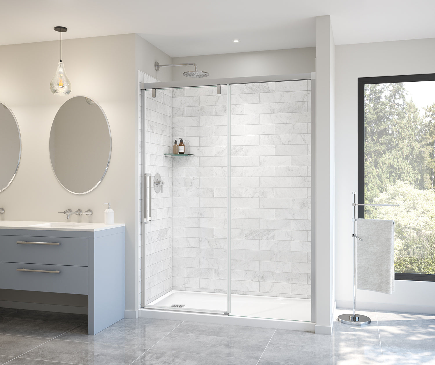 Uptown 56-59 x 76 in. 8 mm Sliding Shower Door for Alcove Installation with Clear glass in Chrome - Plumbing Market