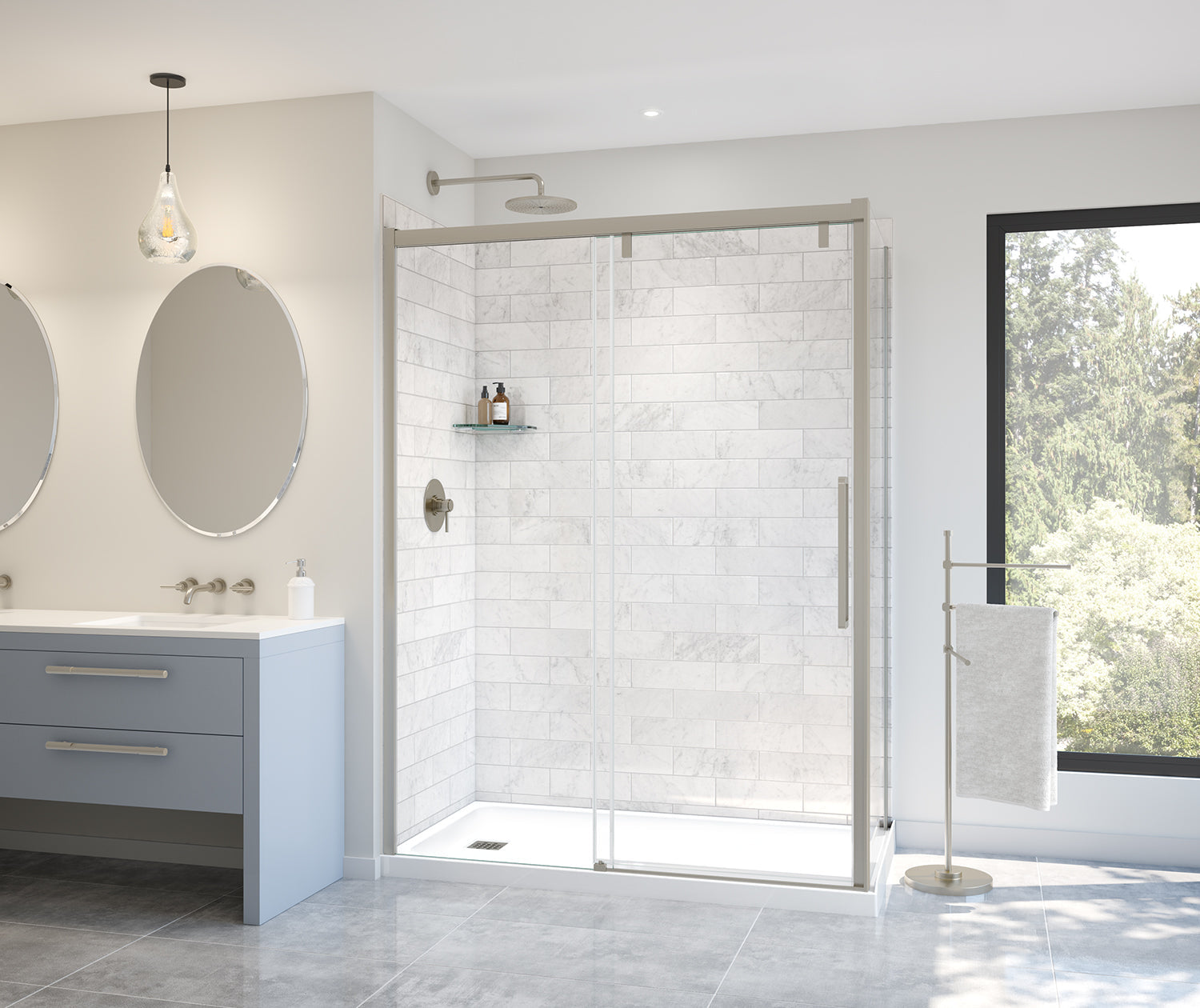 Uptown 56-59 x 76 in. 8 mm Sliding Shower Door for Alcove Installation with Clear glass in Brushed Nickel - Plumbing Market