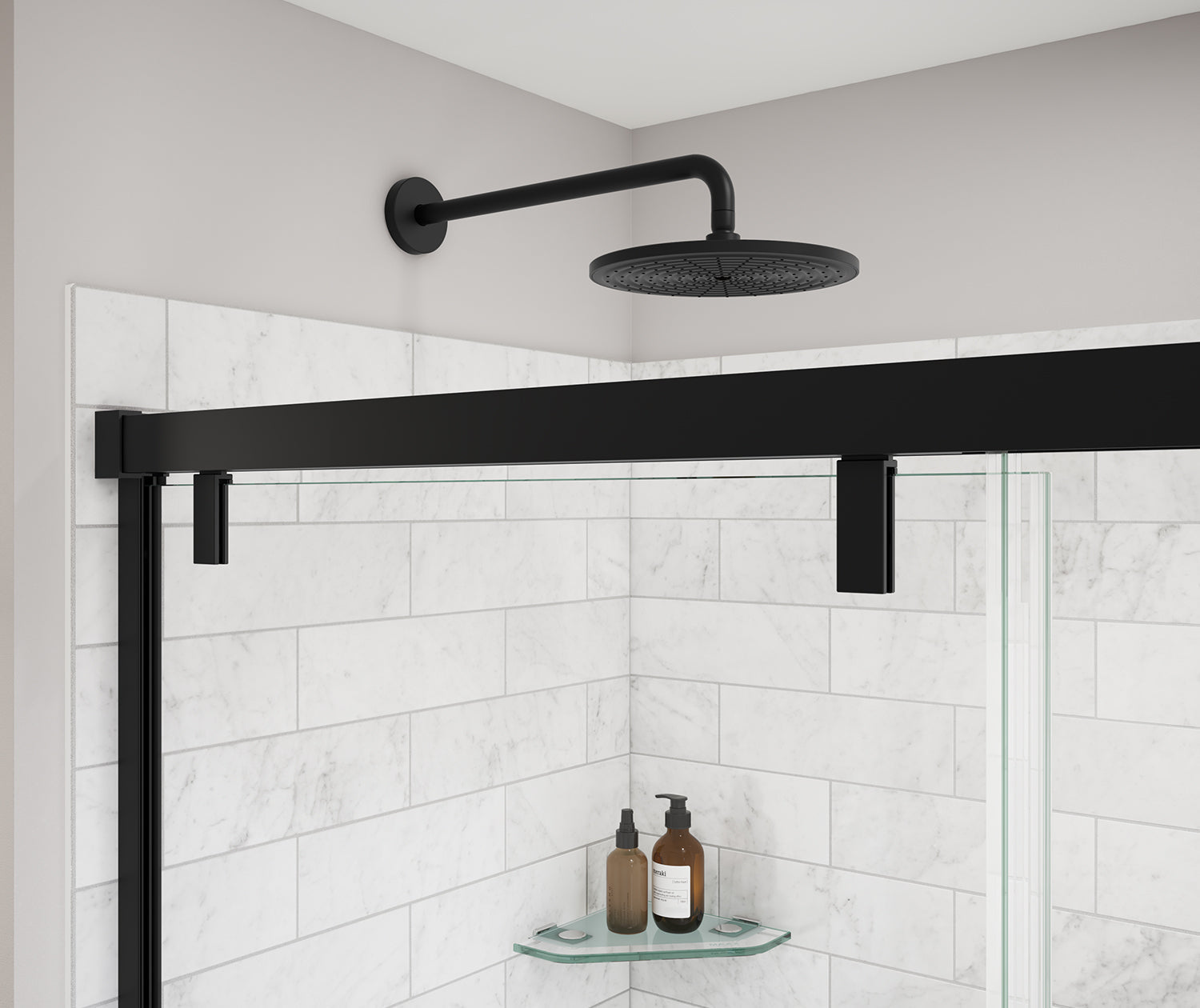 Uptown 56-59 x 76 in. 8 mm Sliding Shower Door for Alcove Installation with Clear glass in Matte Black - Plumbing Market