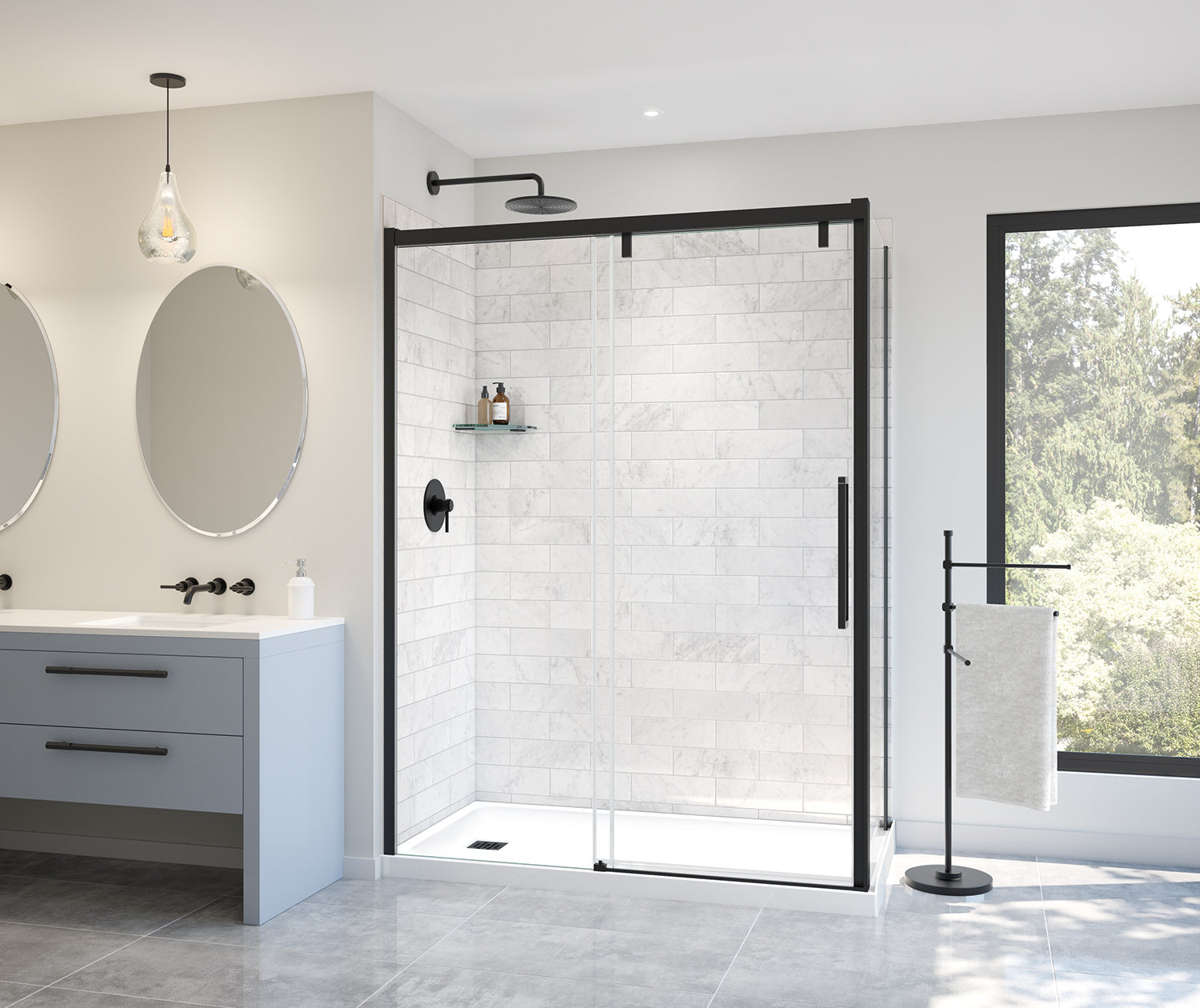 Uptown 56-59 x 76 in. 8 mm Sliding Shower Door for Alcove Installation with Clear glass in Matte Black - Plumbing Market
