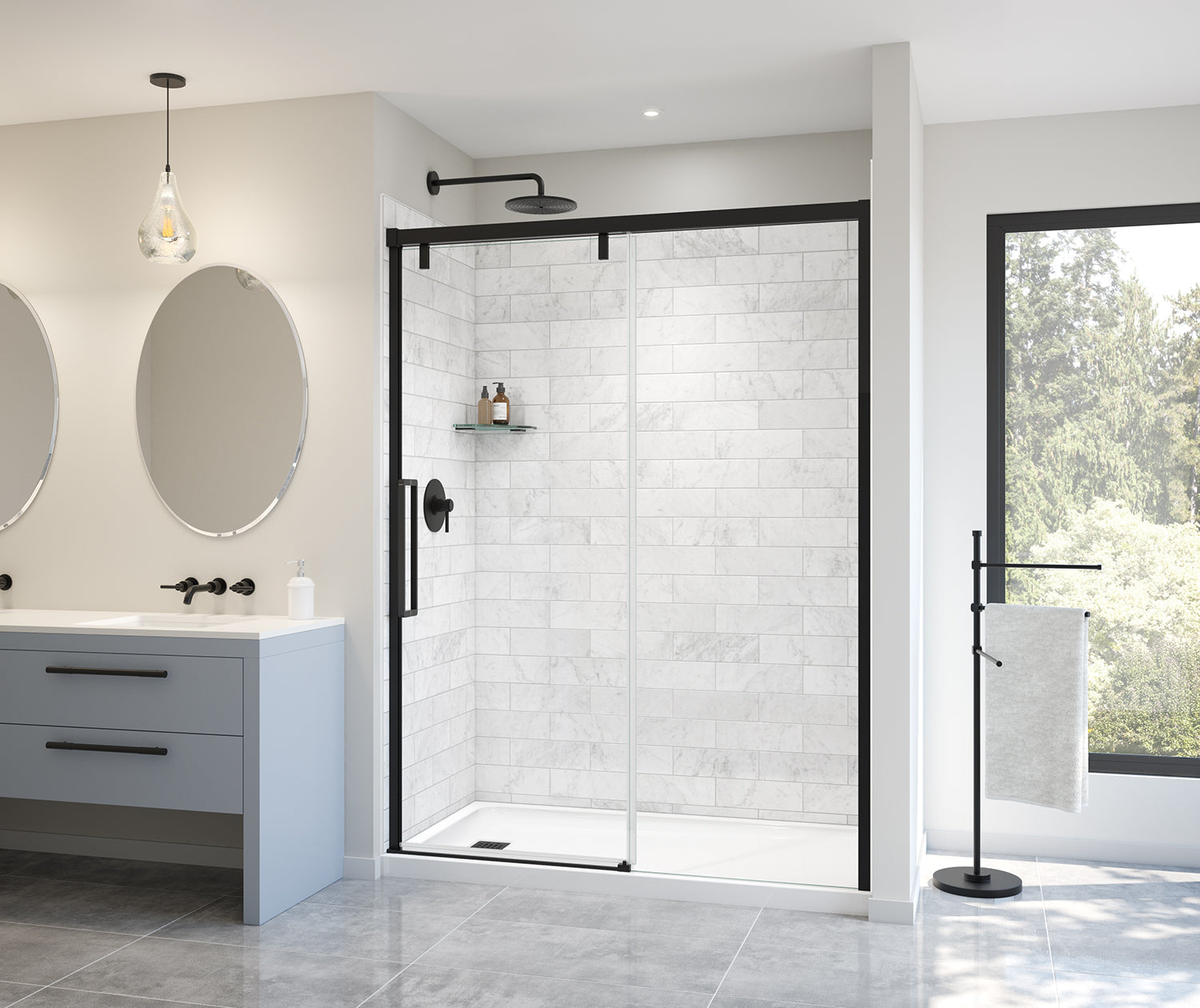 Uptown 56-59 x 76 in. 8 mm Sliding Shower Door for Alcove Installation with Clear glass in Matte Black - Plumbing Market