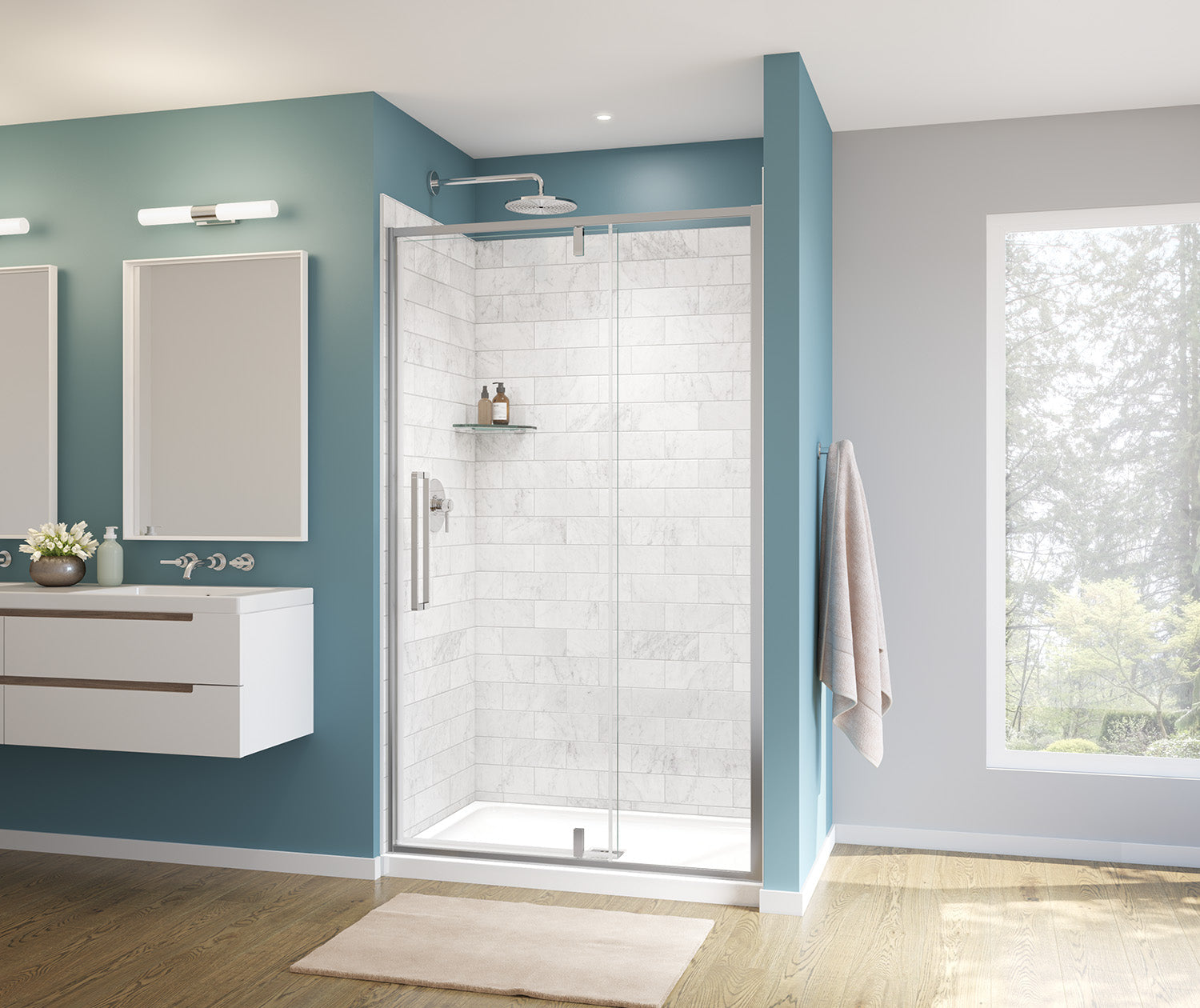 Uptown 45-47 x 76 in. 8 mm Pivot Shower Door for Alcove Installation with Clear glass in Chrome - Plumbing Market