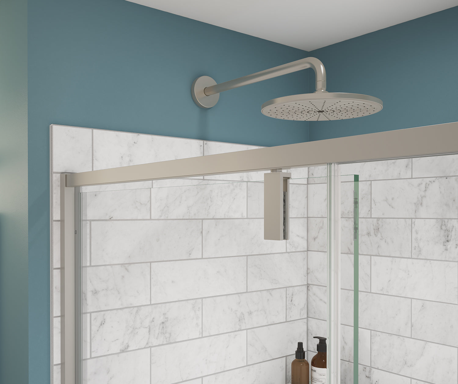Uptown 45-47 x 76 in. 8 mm Pivot Shower Door for Alcove Installation with Clear glass in Brushed Nickel - Plumbing Market