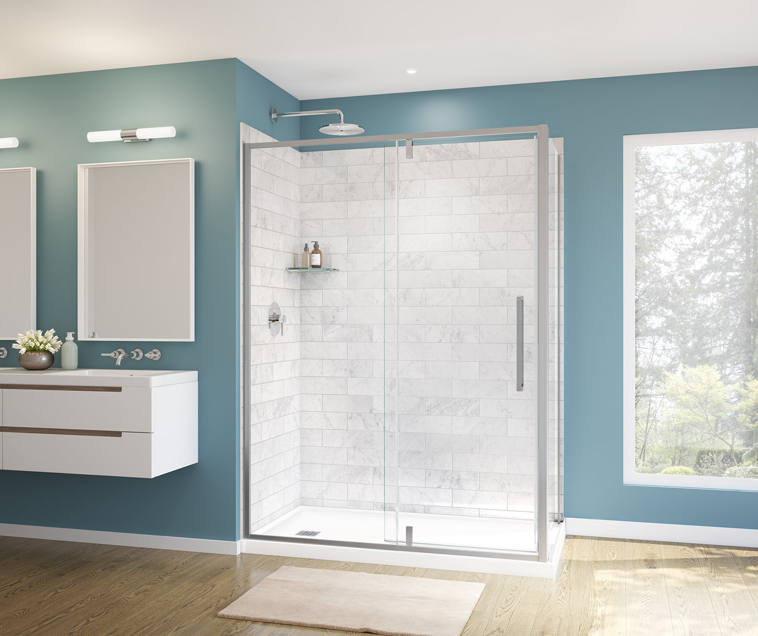 Uptown 57-59 x 76 in. 8 mm Pivot Shower Door for Alcove Installation with Clear glass in Chrome - Plumbing Market