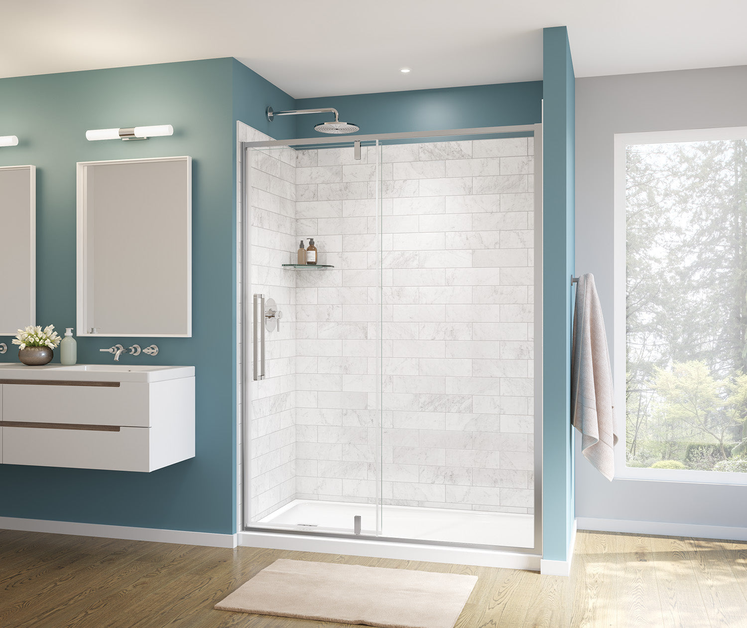 Uptown 57-59 x 76 in. 8 mm Pivot Shower Door for Alcove Installation with Clear glass in Chrome - Plumbing Market