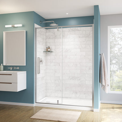 Uptown 57-59 x 76 in. 8 mm Pivot Shower Door for Alcove Installation with Clear glass in Chrome - Plumbing Market