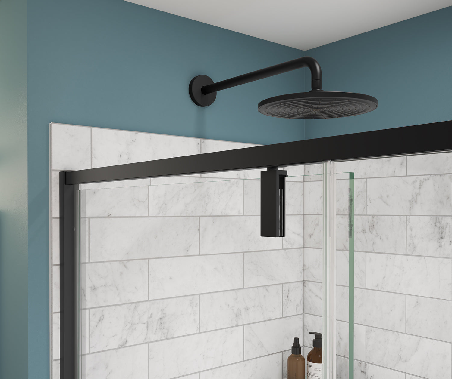Uptown 57-59 x 76 in. 8 mm Pivot Shower Door for Alcove Installation with Clear glass in Matte Black - Plumbing Market