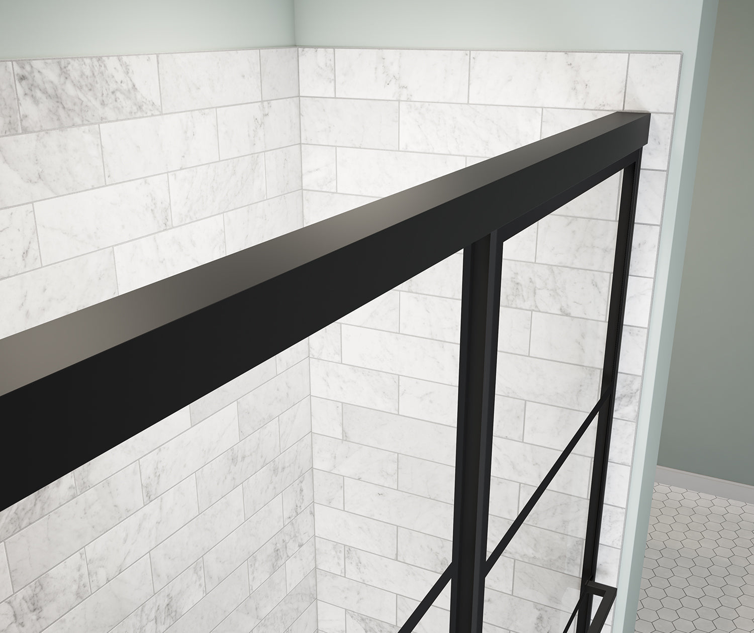 Incognito 57 Shaker 56-59 x 56 ¾ in. 8mm Bypass Tub Door for Alcove Installation with Shaker glass in Matte Black - Plumbing Market