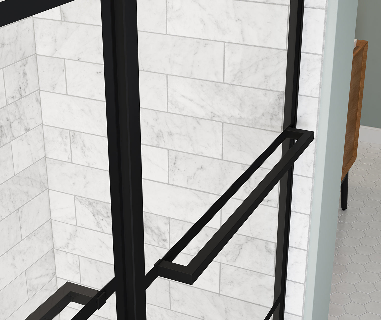 Incognito 57 Shaker 56-59 x 56 ¾ in. 8mm Bypass Tub Door for Alcove Installation with Shaker glass in Matte Black - Plumbing Market