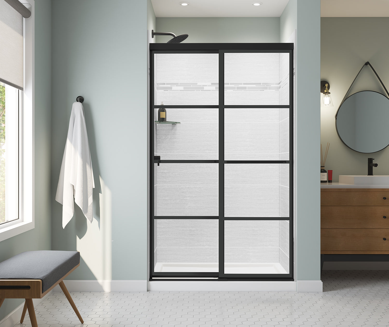Incognito 76 Shaker 44-47 x 76 in. 8mm Bypass Shower Door for Alcove Installation with Shaker glass in Matte Black - Plumbing Market