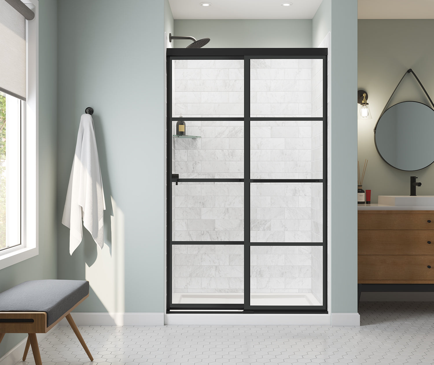 Incognito 76 Shaker 44-47 x 76 in. 8mm Bypass Shower Door for Alcove Installation with Shaker glass in Matte Black - Plumbing Market
