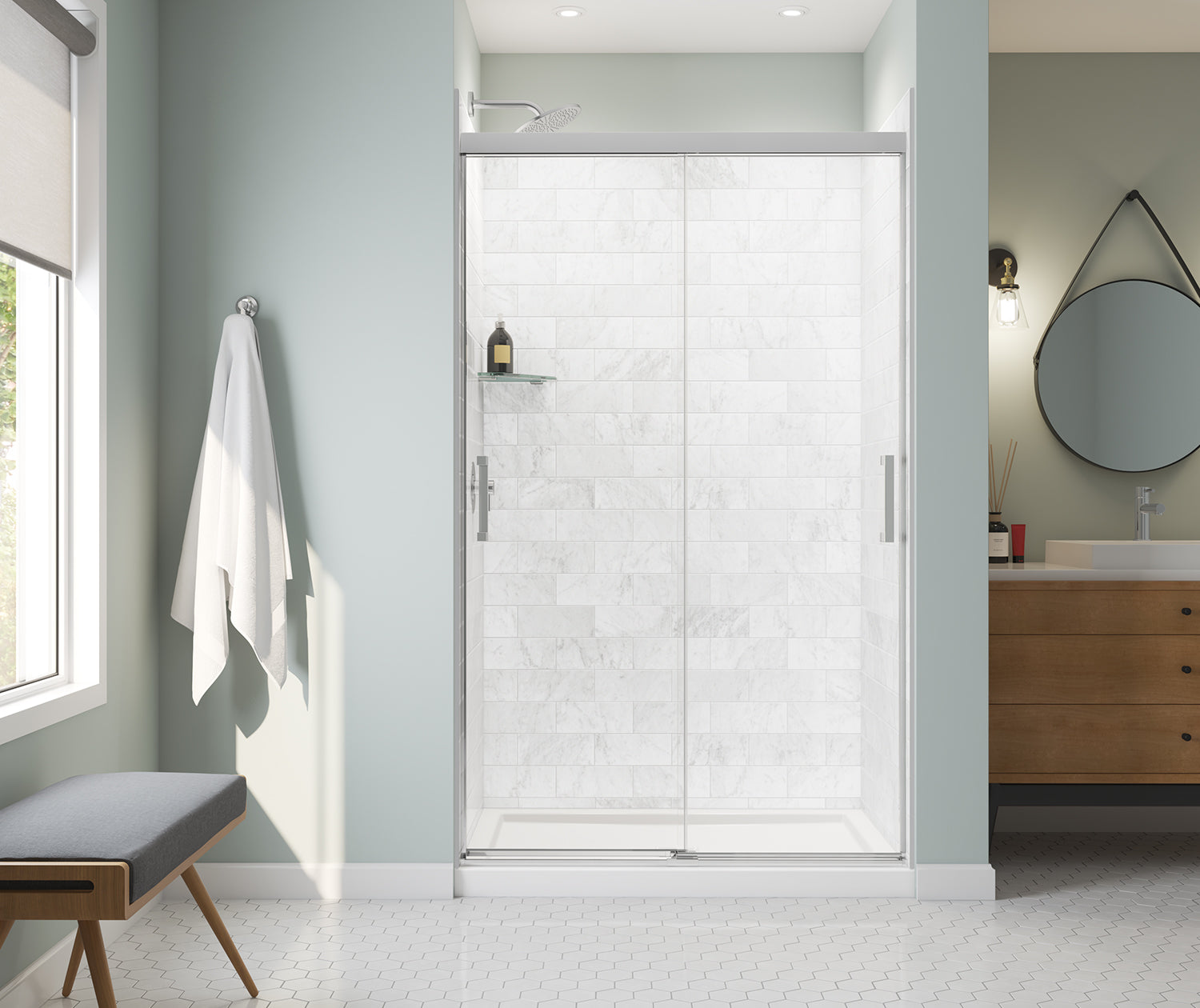 Incognito 76 44-47 x 76 in. 8mm Bypass Shower Door for Alcove Installation with Clear glass in Chrome - Plumbing Market