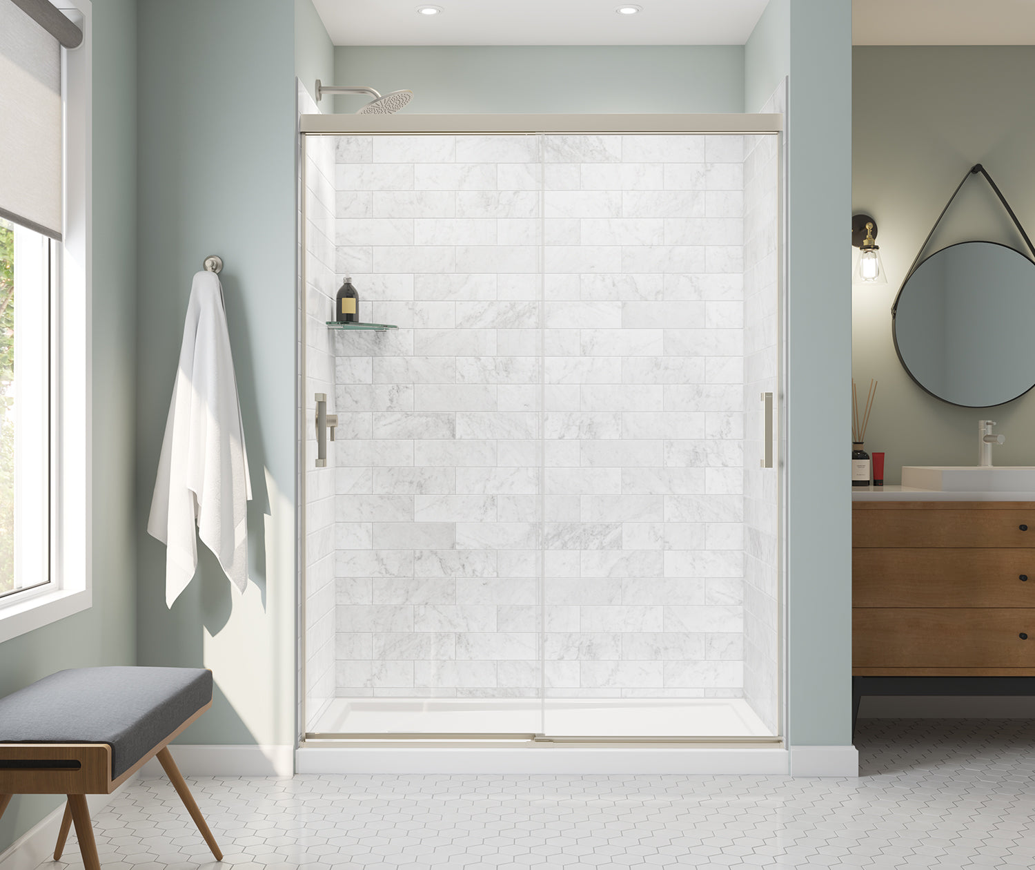 Incognito 76 56-59 x 76 in. 8mm Bypass Shower Door for Alcove Installation with Clear glass in Brushed Nickel - Plumbing Market