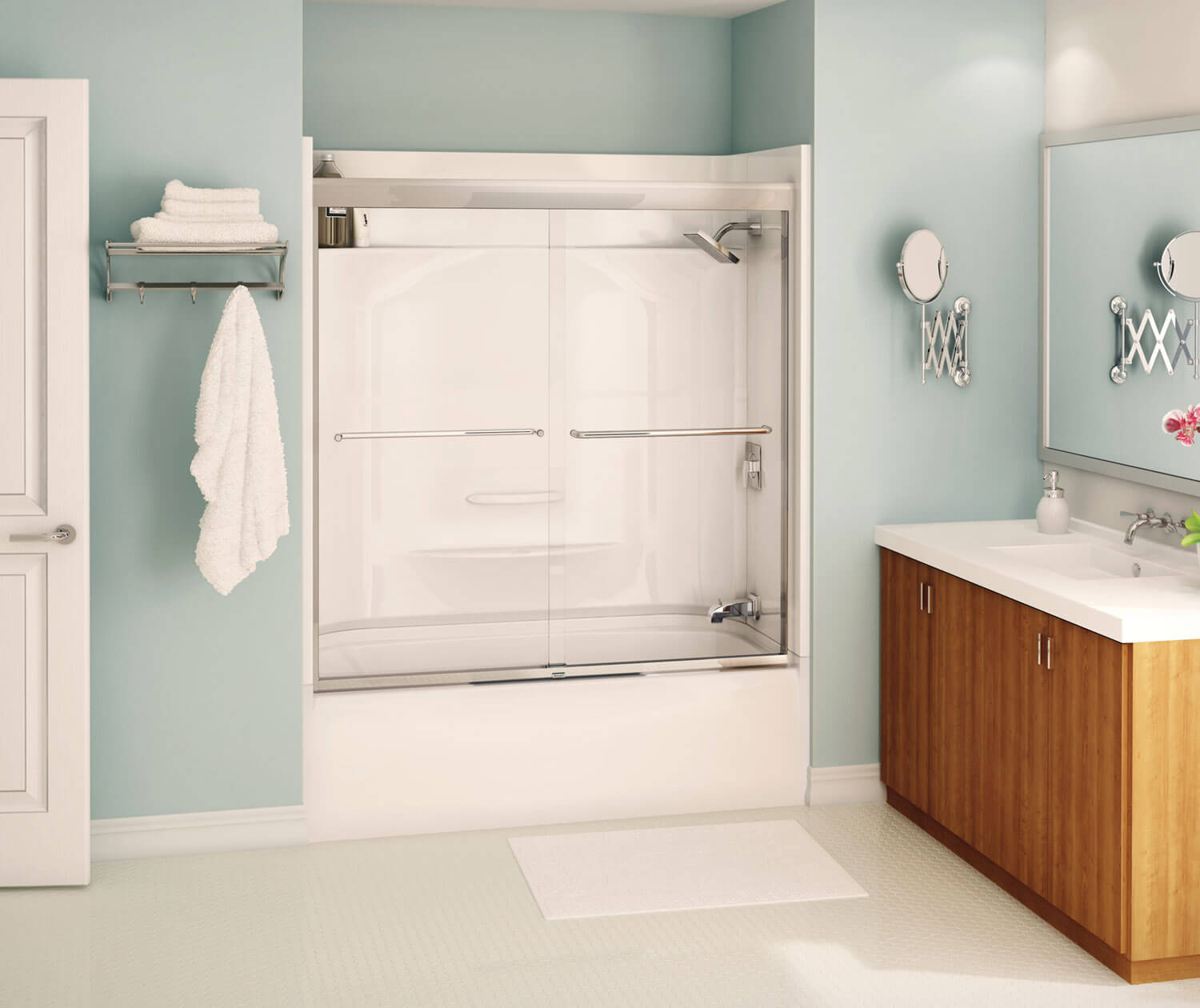 Aura 55-59 x 57 in. 6 mm Sliding Tub Door for Alcove Installation with Clear glass in Chrome - Plumbing Market