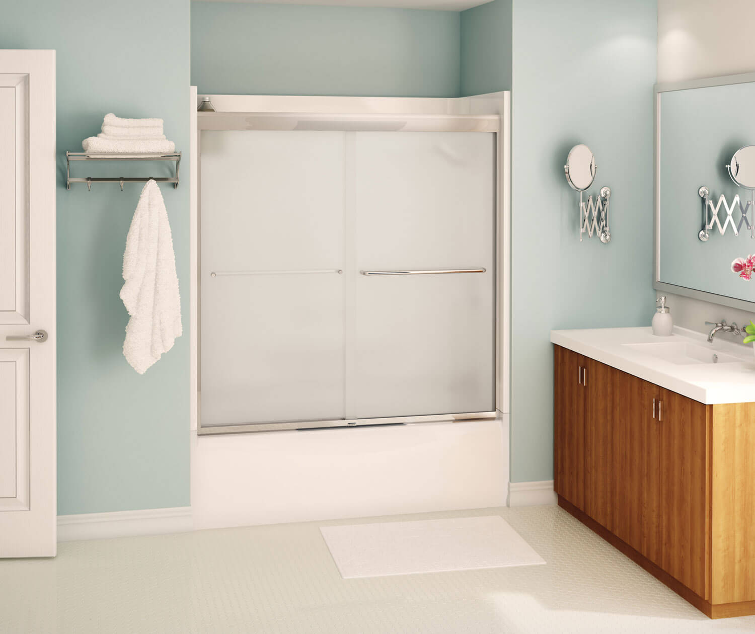 Maax Aura 55-59 x 57 in. 6 mm Sliding Tub Door for Alcove Installation with Frosted glass in Chrome 135661-978-084-000 - Plumbing Market