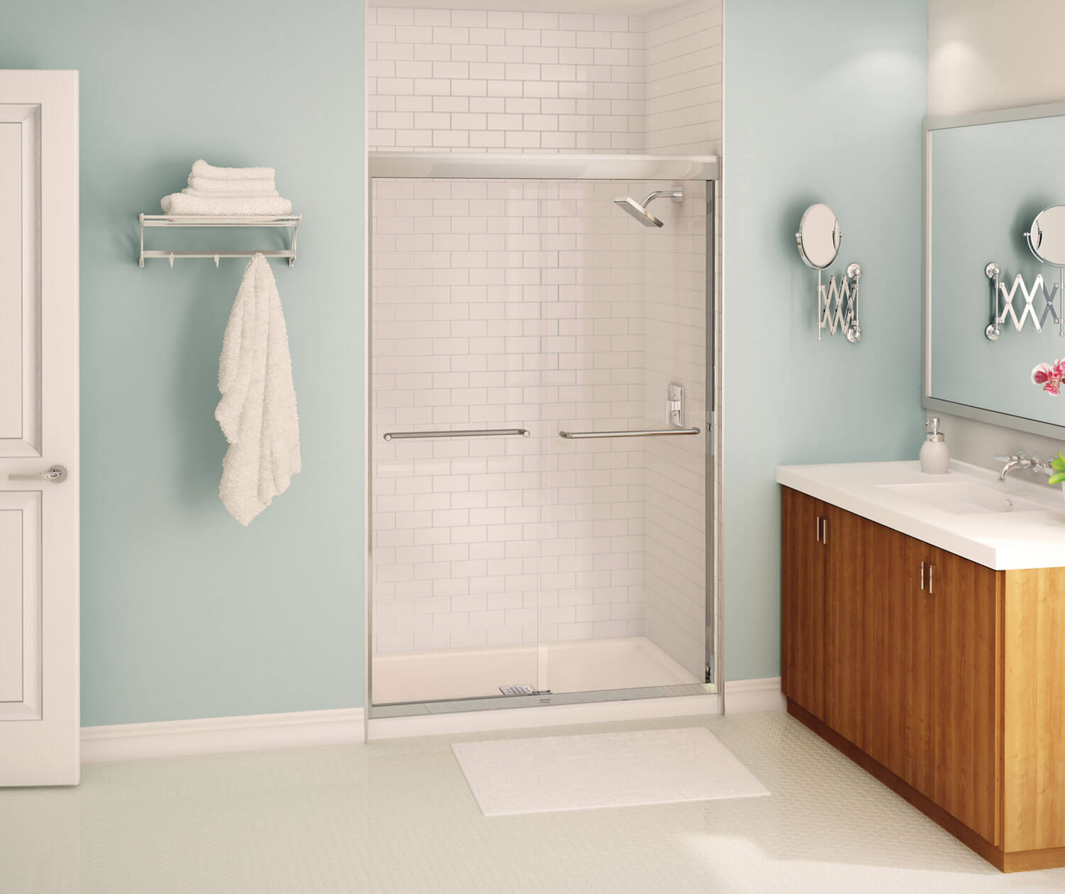 Aura 43-47 x 71 in. 6 mm Bypass Shower Door for Alcove Installation with Clear glass in Chrome - Plumbing Market