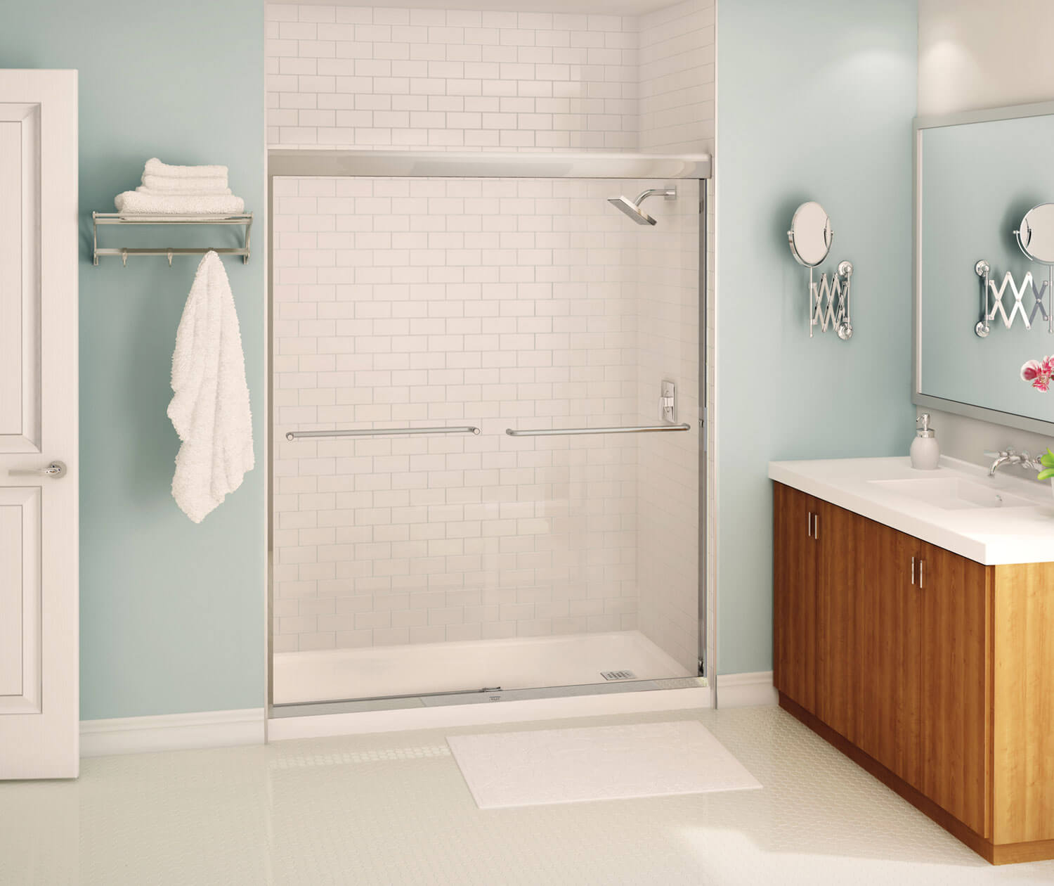 Aura 51-55 x 71 in. 6 mm Bypass Shower Door for Alcove Installation with Clear glass in Chrome - Plumbing Market